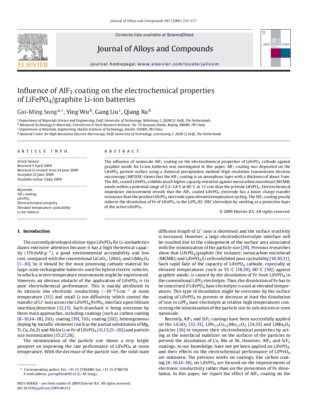 Influence of AlF3 coating on the electrochemical properties of LiFePO4/graphite Li-ion batteries