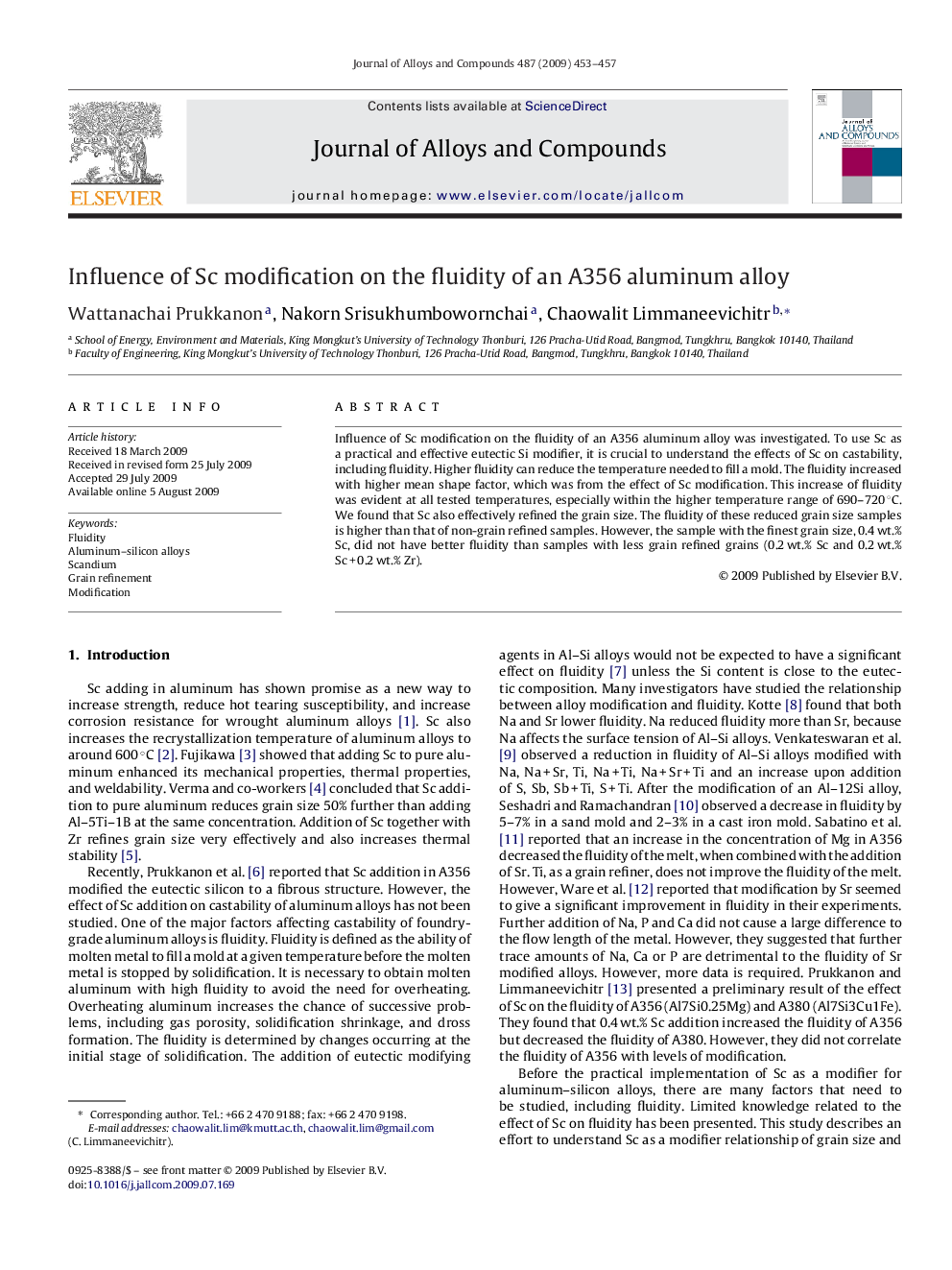 Influence of Sc modification on the fluidity of an A356 aluminum alloy