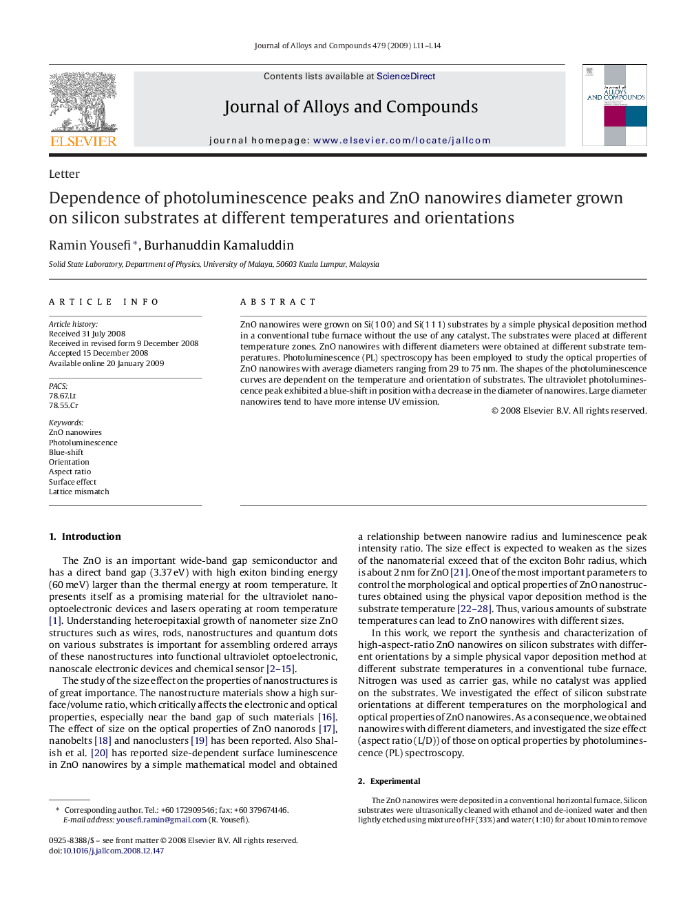 Dependence of photoluminescence peaks and ZnO nanowires diameter grown on silicon substrates at different temperatures and orientations