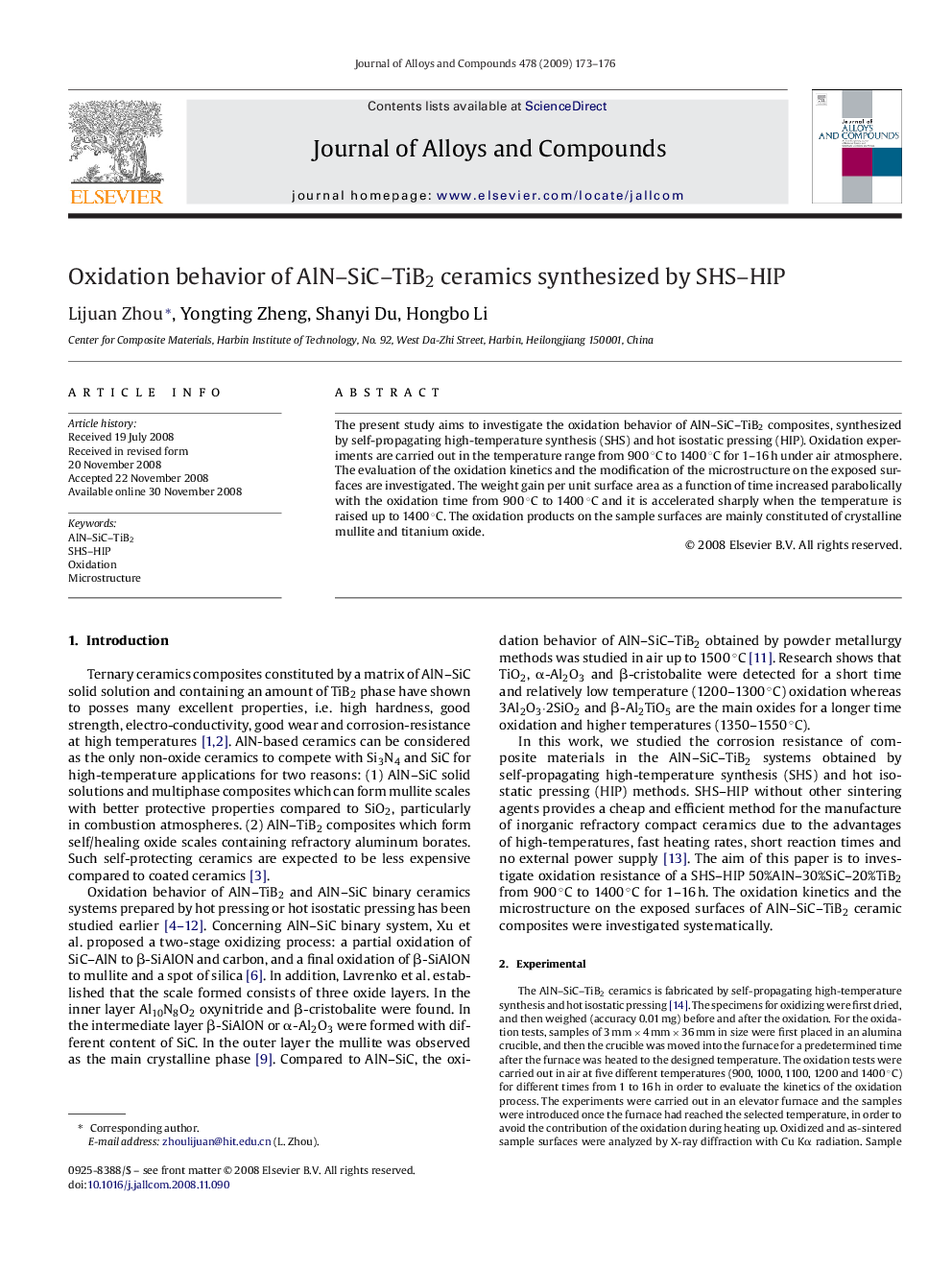 Oxidation behavior of AlN–SiC–TiB2 ceramics synthesized by SHS–HIP