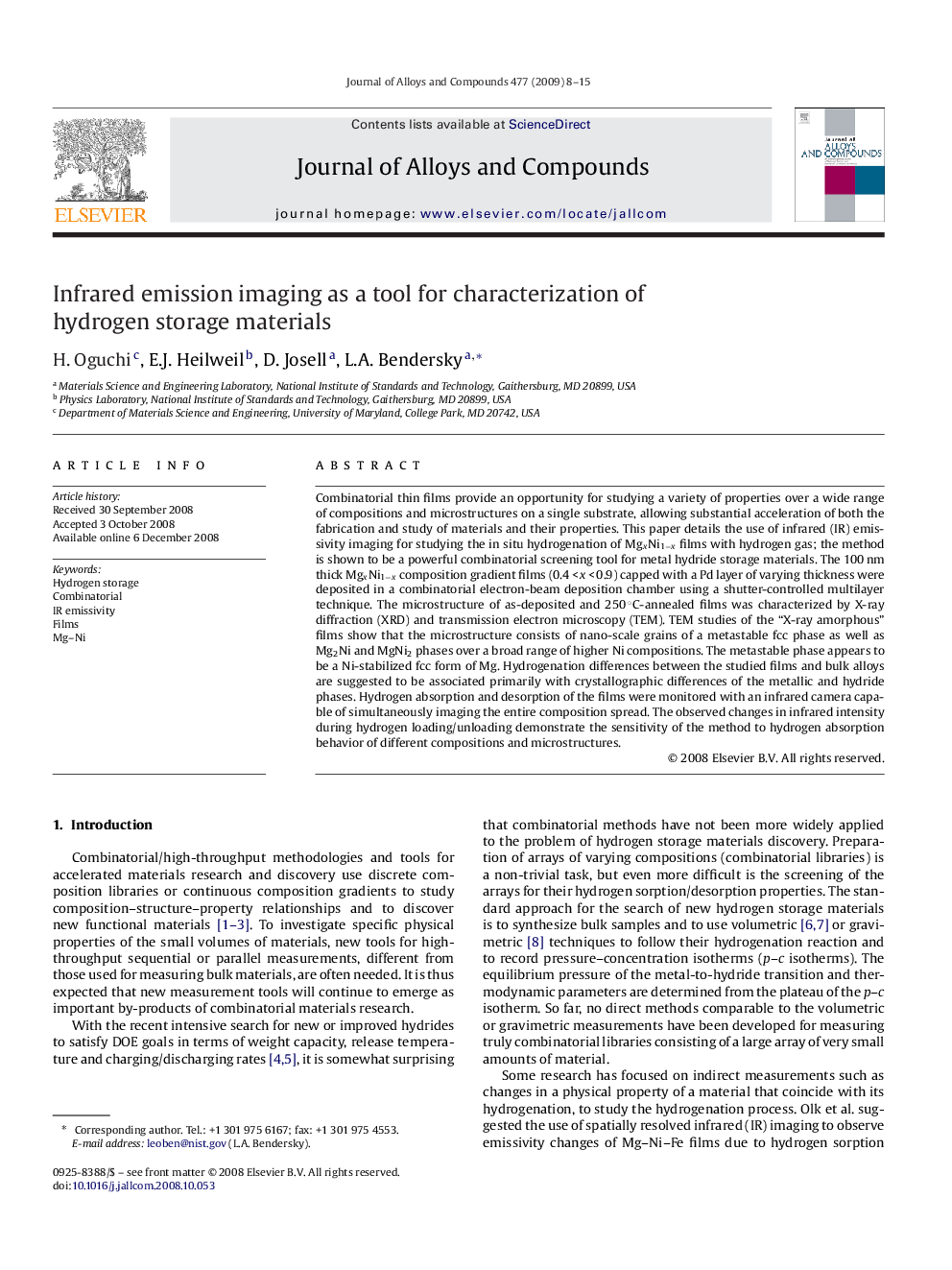 Infrared emission imaging as a tool for characterization of hydrogen storage materials