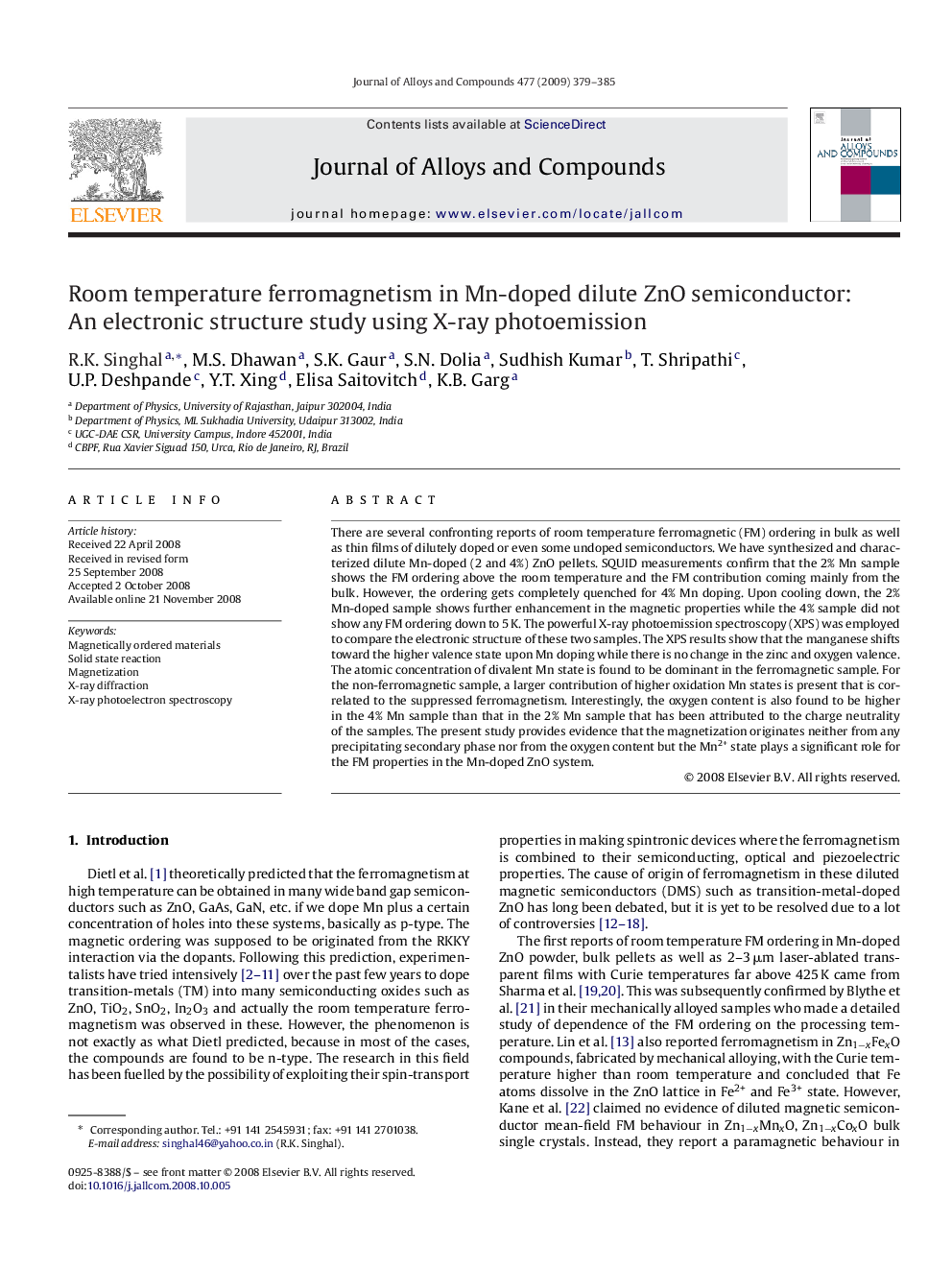 Room temperature ferromagnetism in Mn-doped dilute ZnO semiconductor: An electronic structure study using X-ray photoemission