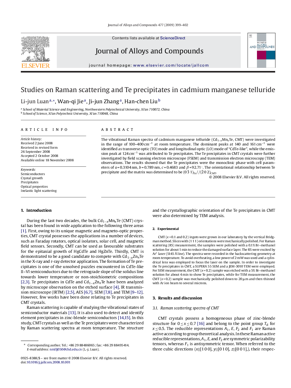 Studies on Raman scattering and Te precipitates in cadmium manganese telluride