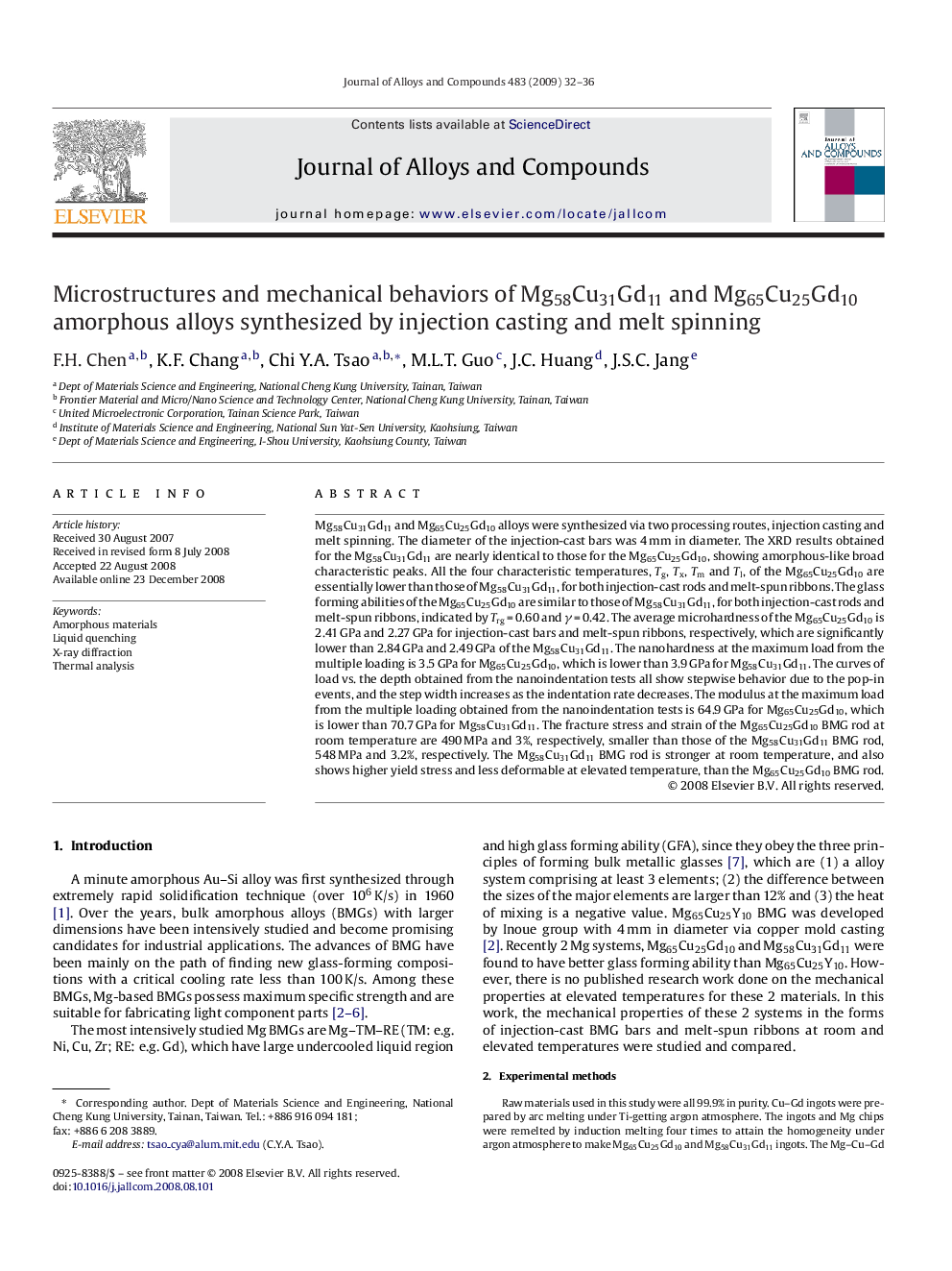 Microstructures and mechanical behaviors of Mg58Cu31Gd11 and Mg65Cu25Gd10 amorphous alloys synthesized by injection casting and melt spinning