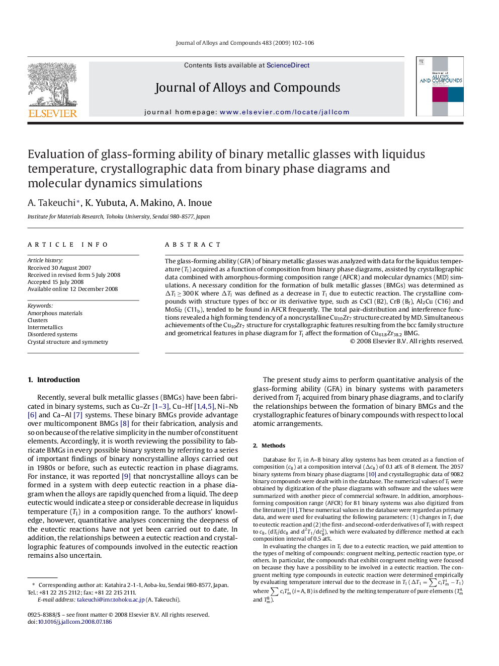 Evaluation of glass-forming ability of binary metallic glasses with liquidus temperature, crystallographic data from binary phase diagrams and molecular dynamics simulations