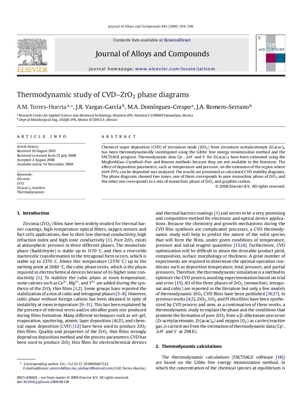 Thermodynamic study of CVD-ZrO2 phase diagrams