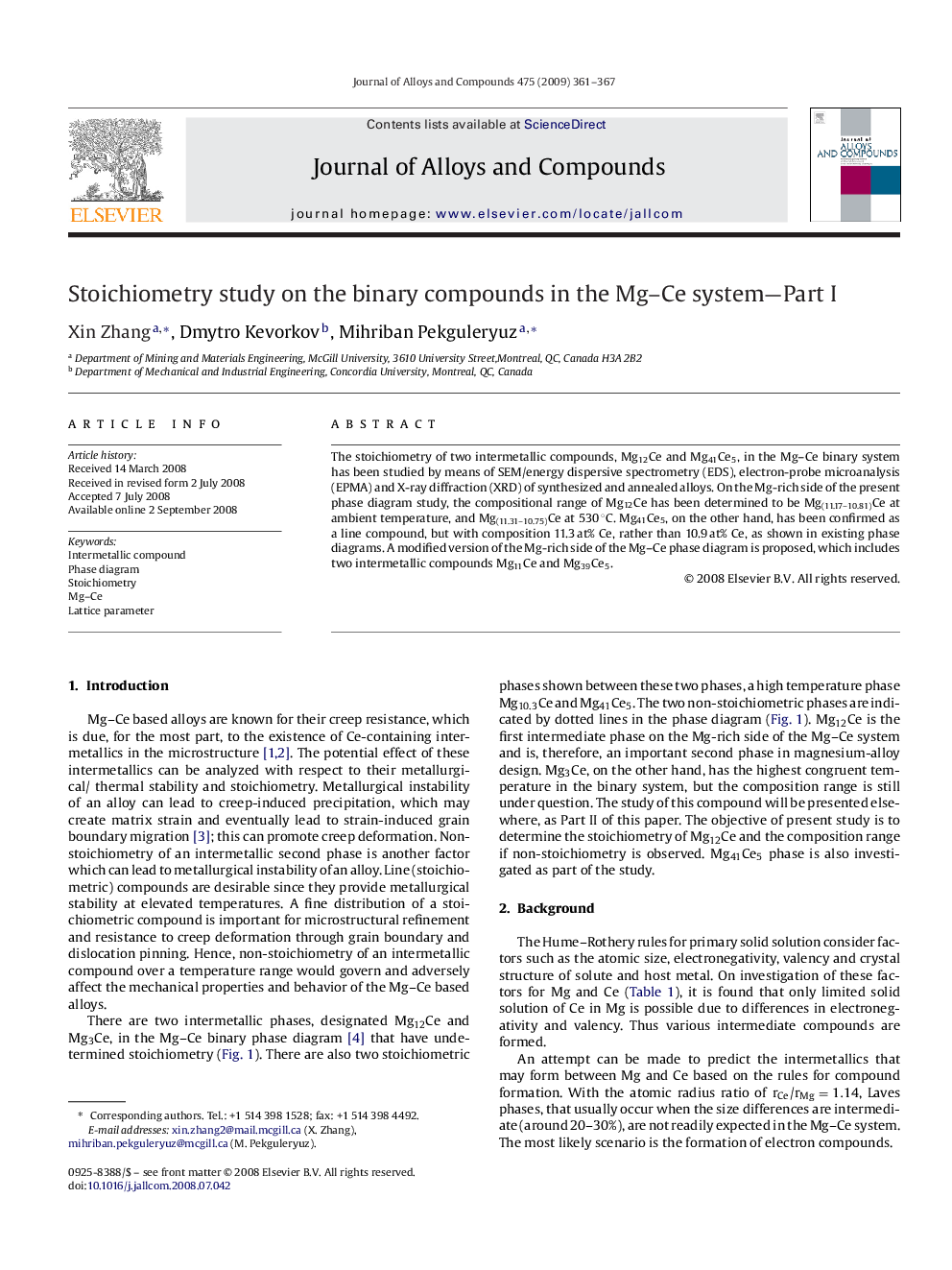 Stoichiometry study on the binary compounds in the Mg–Ce system—Part I