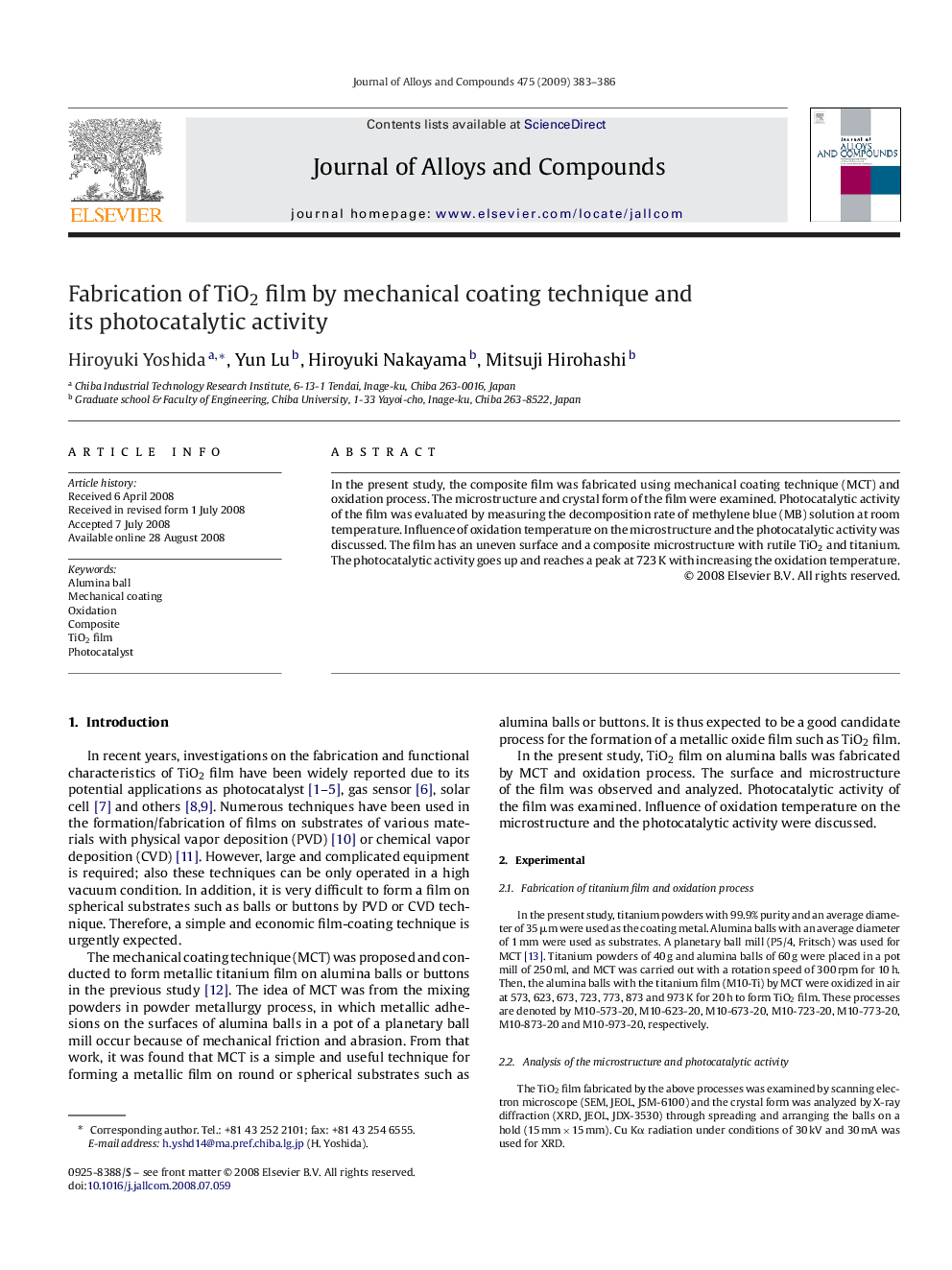 Fabrication of TiO2 film by mechanical coating technique and its photocatalytic activity