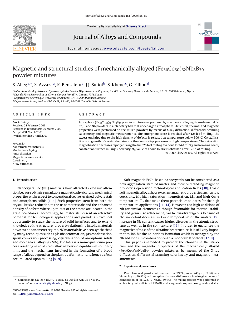 Magnetic and structural studies of mechanically alloyed (Fe50Co50)62Nb8B30 powder mixtures