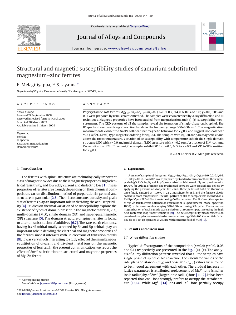 Structural and magnetic susceptibility studies of samarium substituted magnesium-zinc ferrites