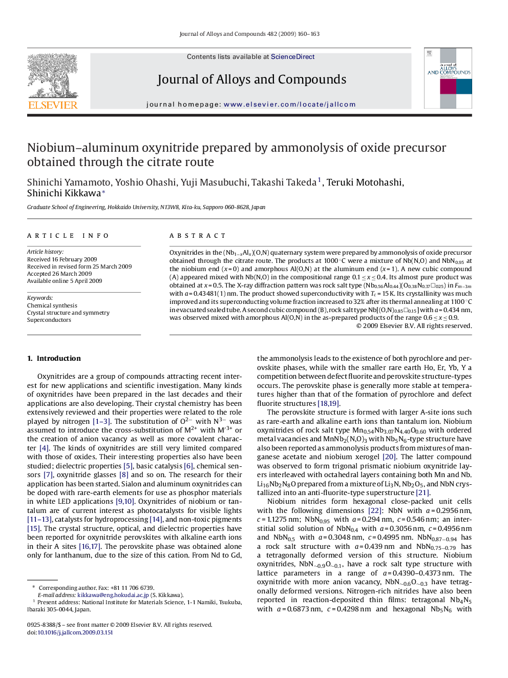 Niobium–aluminum oxynitride prepared by ammonolysis of oxide precursor obtained through the citrate route