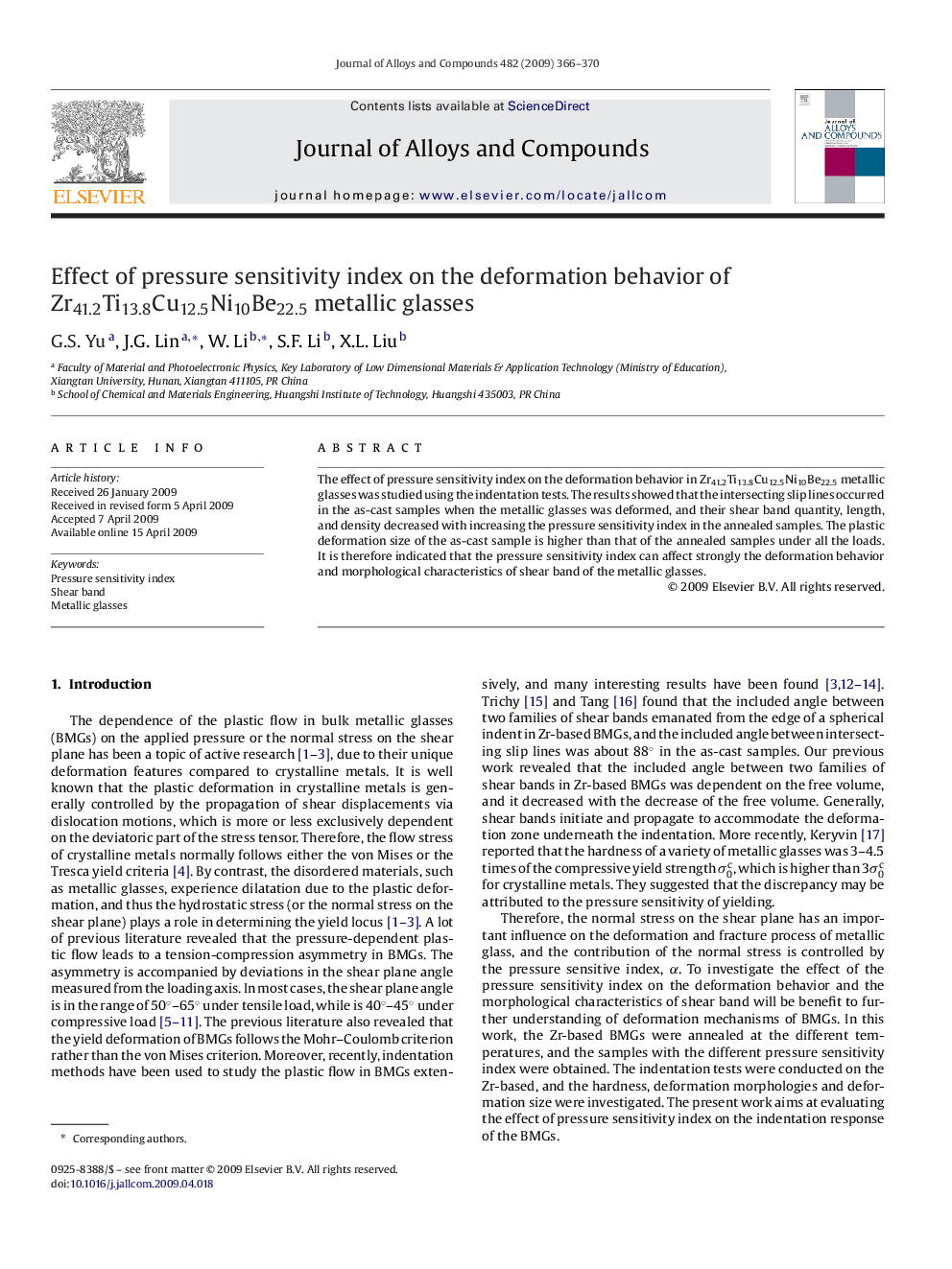 Effect of pressure sensitivity index on the deformation behavior of Zr41.2Ti13.8Cu12.5Ni10Be22.5 metallic glasses