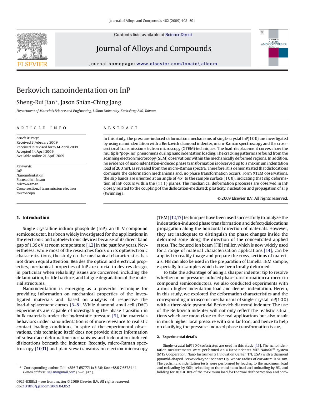 Berkovich nanoindentation on InP