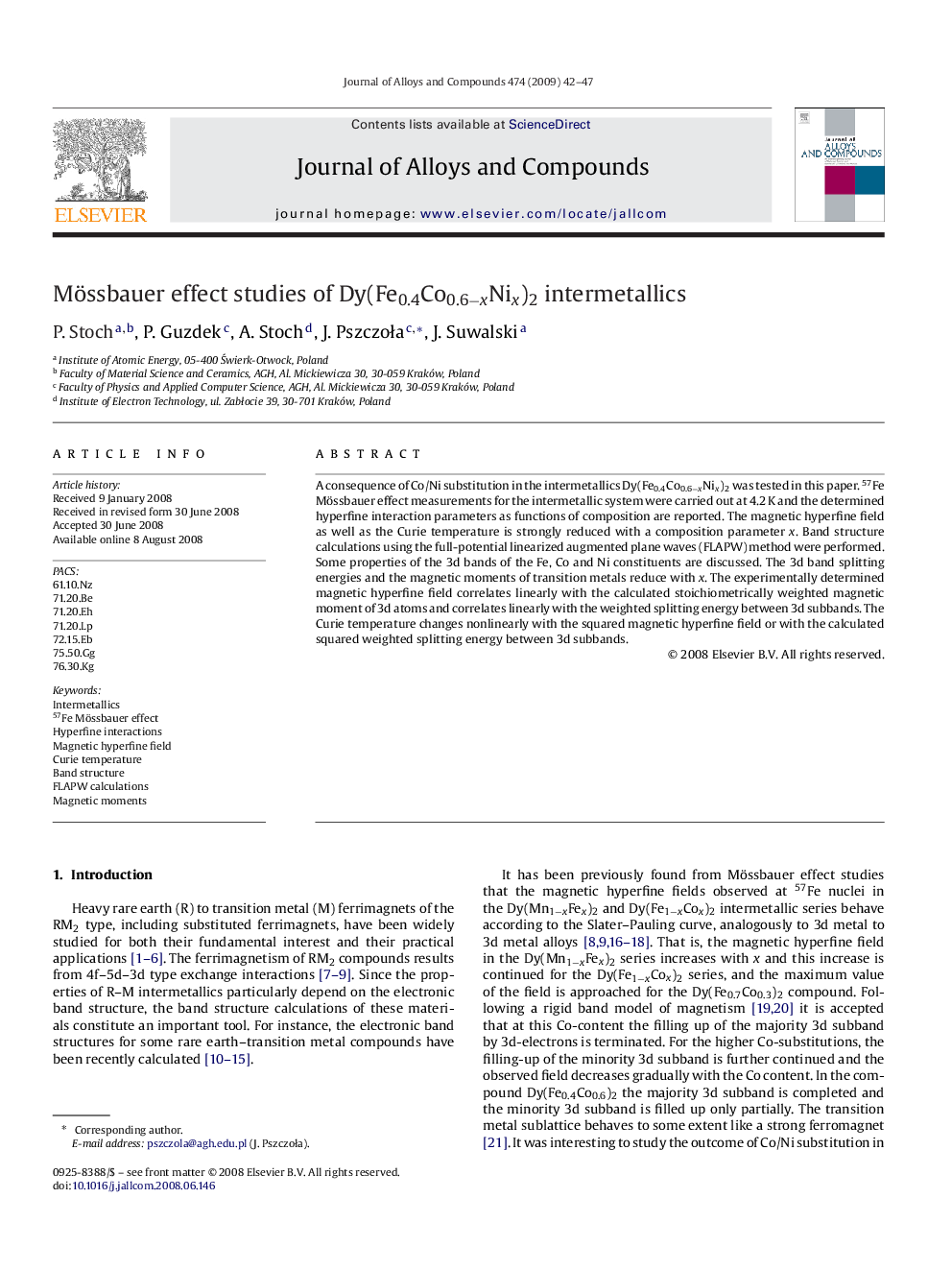 Mössbauer effect studies of Dy(Fe0.4Co0.6âxNix)2 intermetallics