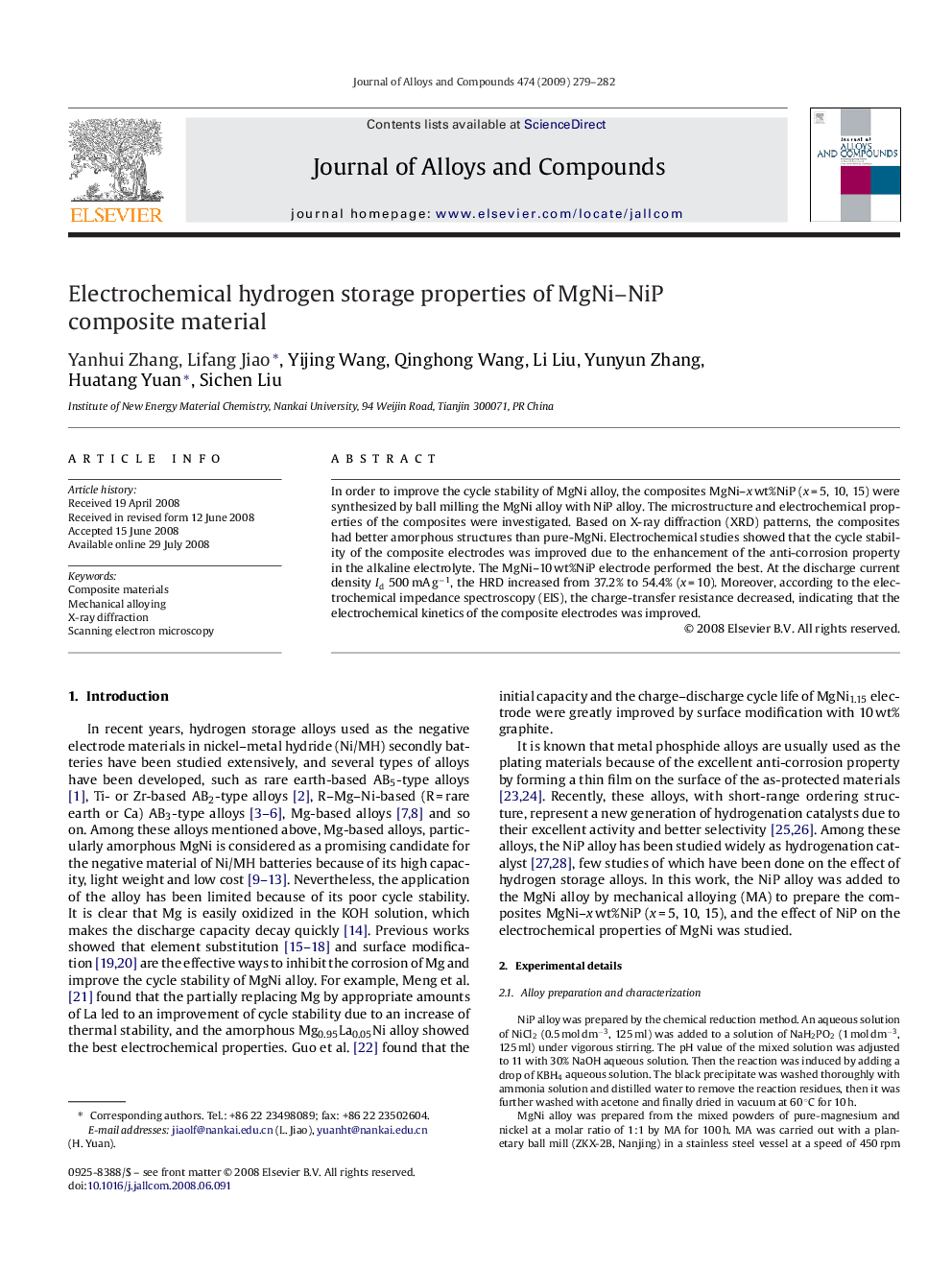 Electrochemical hydrogen storage properties of MgNi-NiP composite material