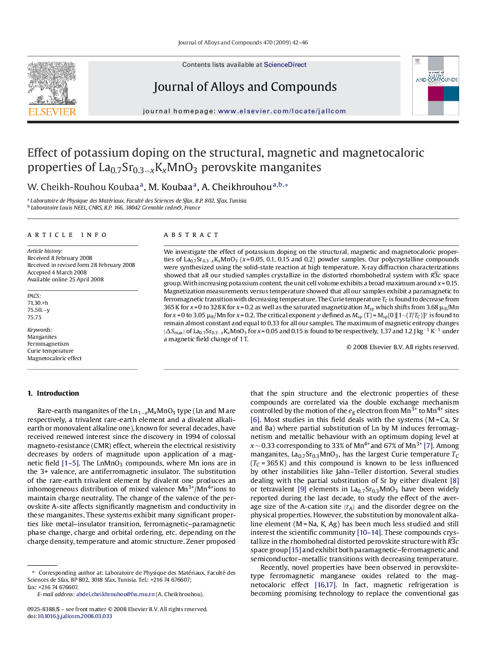 Effect of potassium doping on the structural, magnetic and magnetocaloric properties of La0.7Sr0.3âxKxMnO3 perovskite manganites