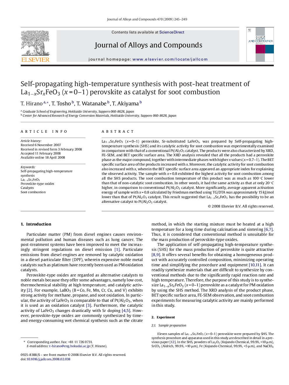 Self-propagating high-temperature synthesis with post-heat treatment of La1−xSrxFeO3 (x = 0–1) perovskite as catalyst for soot combustion
