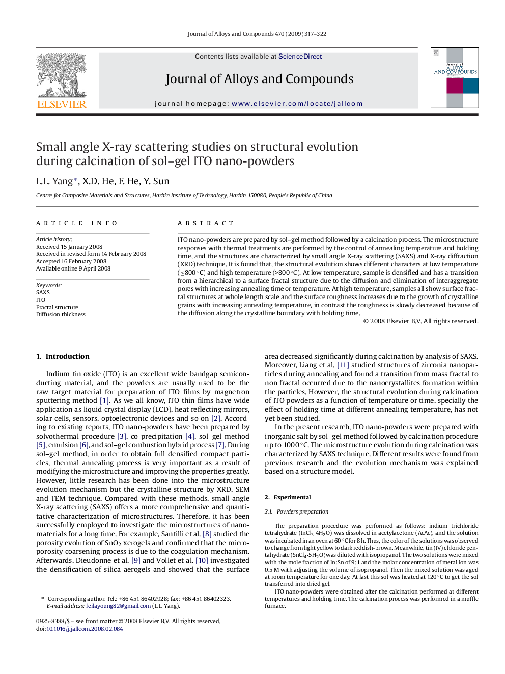 Small angle X-ray scattering studies on structural evolution during calcination of sol-gel ITO nano-powders