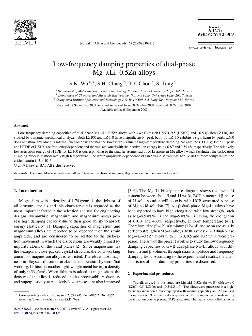 Low-frequency damping properties of dual-phase Mg–xLi–0.5Zn alloys