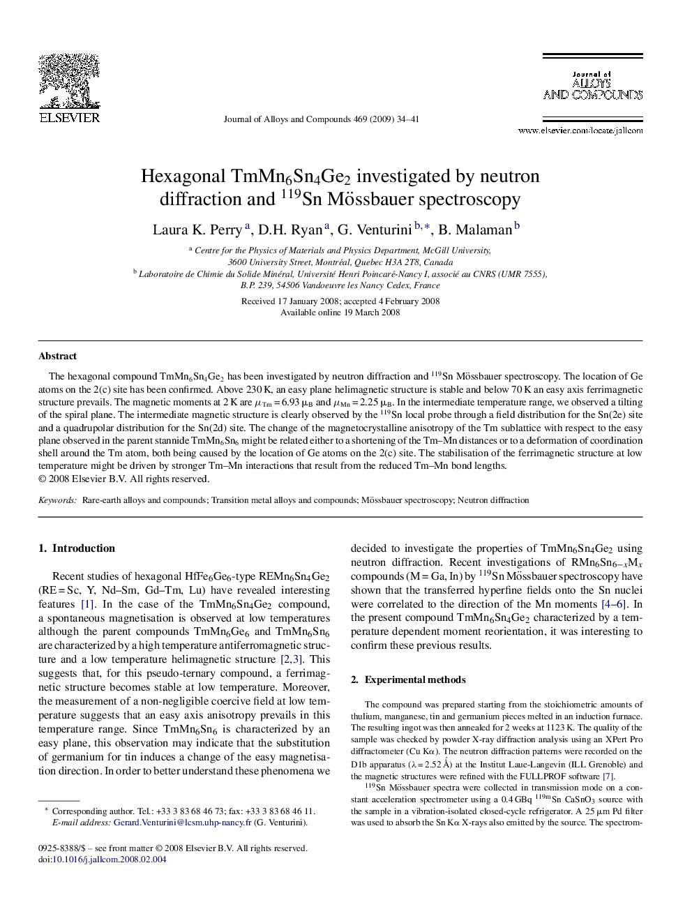 Hexagonal TmMn6Sn4Ge2 investigated by neutron diffraction and 119Sn Mössbauer spectroscopy