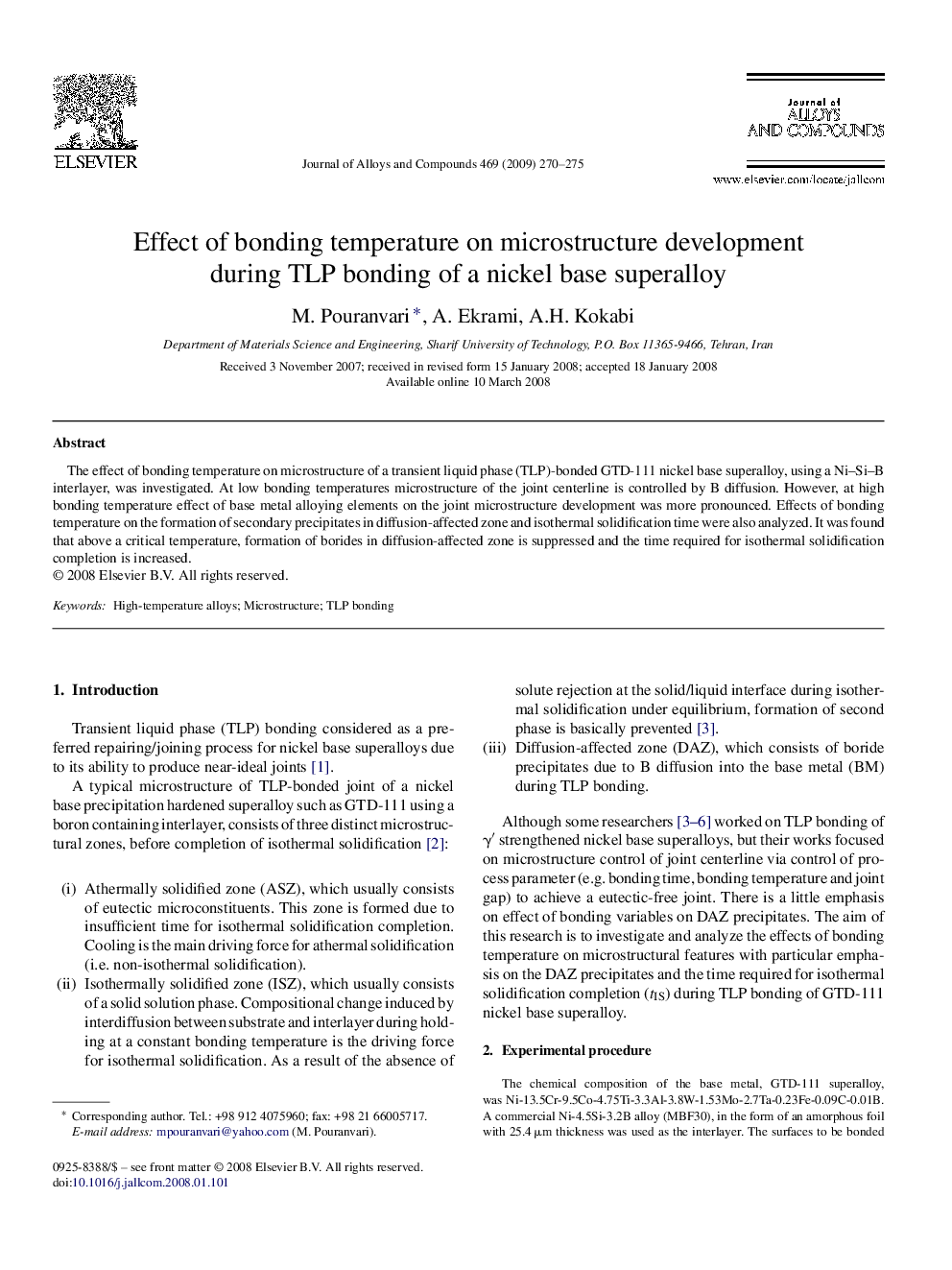 Effect of bonding temperature on microstructure development during TLP bonding of a nickel base superalloy