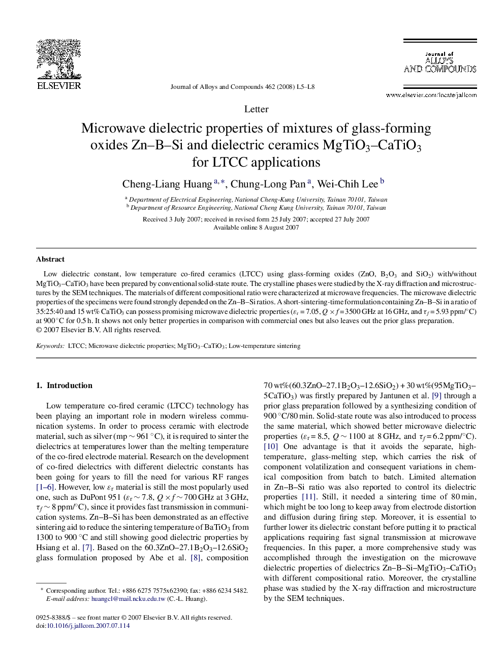 Microwave dielectric properties of mixtures of glass-forming oxides Zn–B–Si and dielectric ceramics MgTiO3–CaTiO3 for LTCC applications