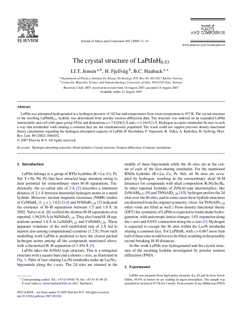The crystal structure of LaPtInH0.53