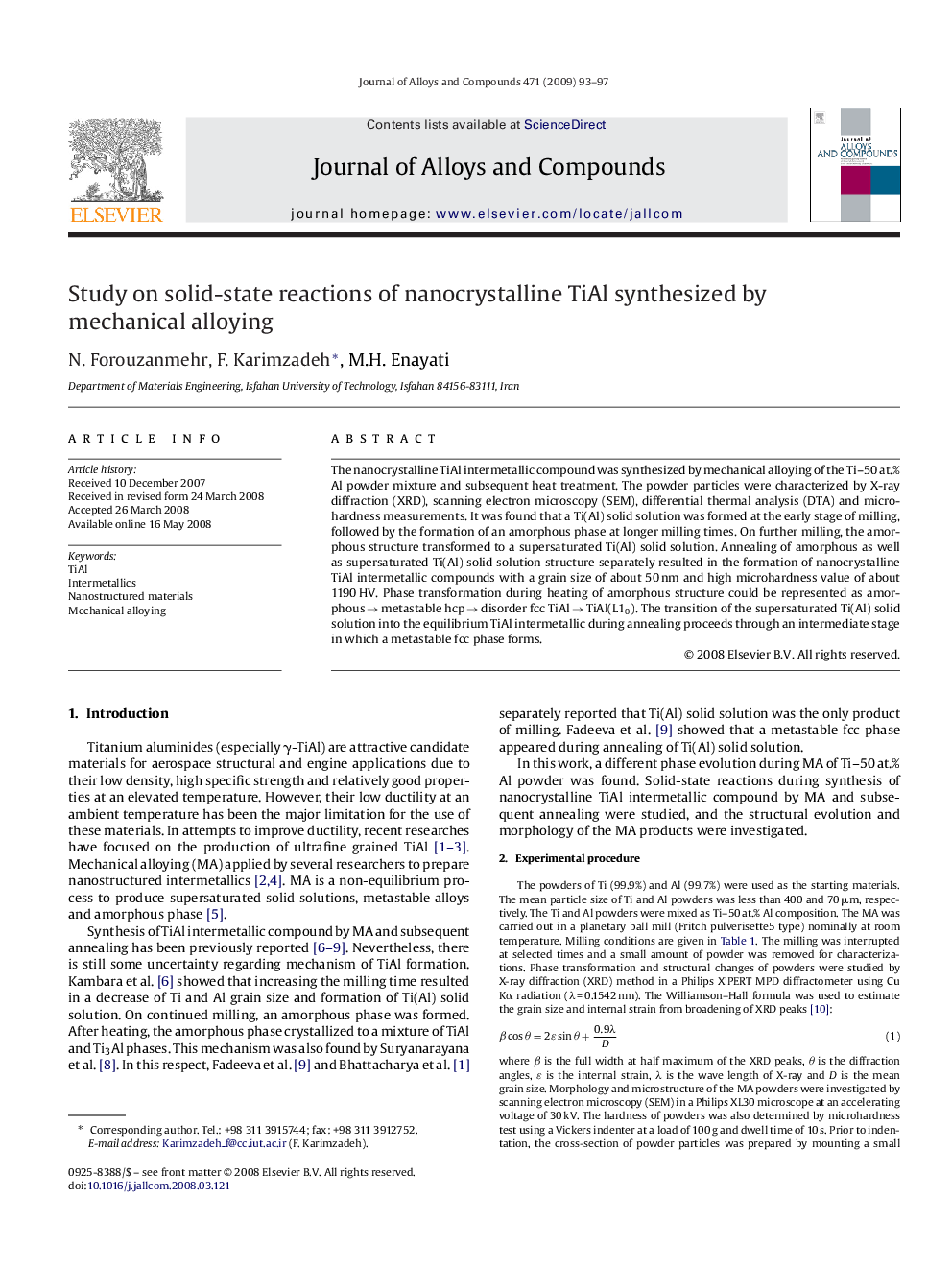 Study on solid-state reactions of nanocrystalline TiAl synthesized by mechanical alloying