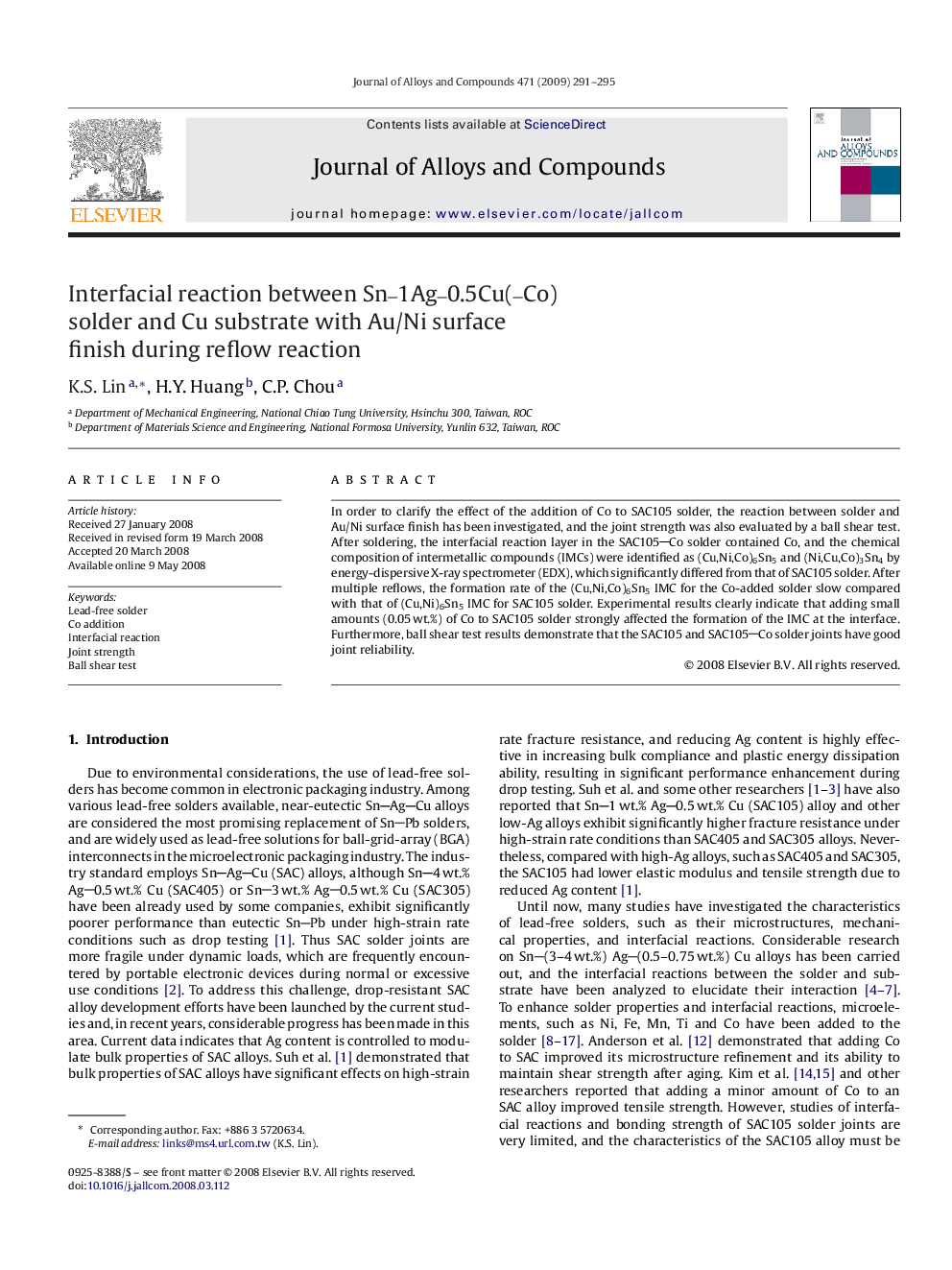 Interfacial reaction between Sn1Ag0.5Cu(Co) solder and Cu substrate with Au/Ni surface finish during reflow reaction