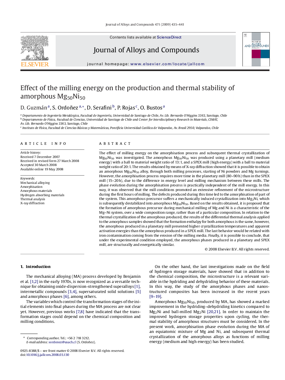 Effect of the milling energy on the production and thermal stability of amorphous Mg50Ni50