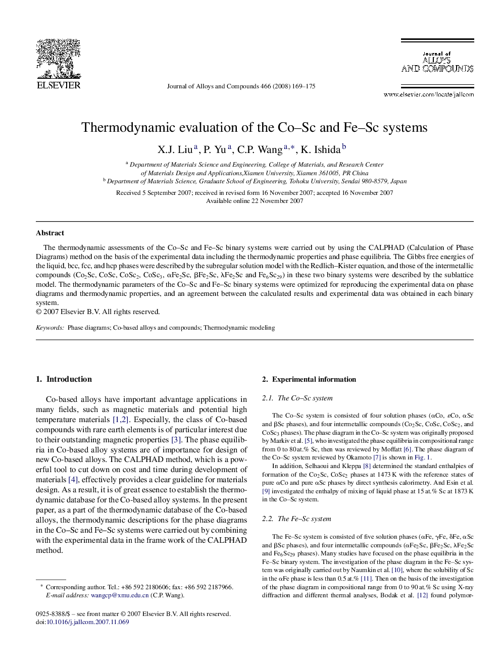 Thermodynamic evaluation of the Co–Sc and Fe–Sc systems