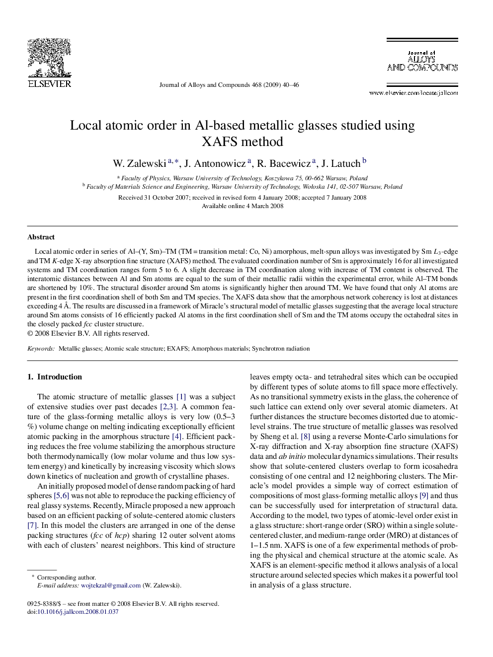 Local atomic order in Al-based metallic glasses studied using XAFS method