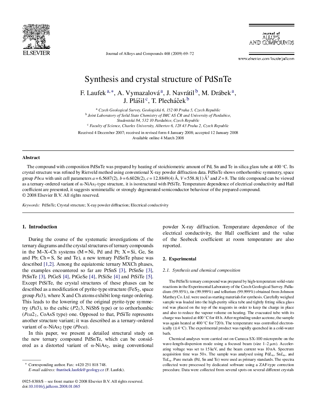 Synthesis and crystal structure of PdSnTe