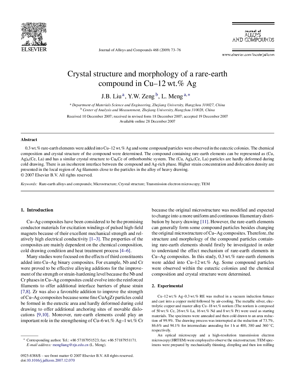 Crystal structure and morphology of a rare-earth compound in Cu-12Â wt.% Ag