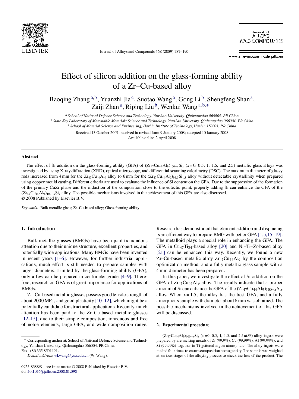 Effect of silicon addition on the glass-forming ability of a Zr-Cu-based alloy