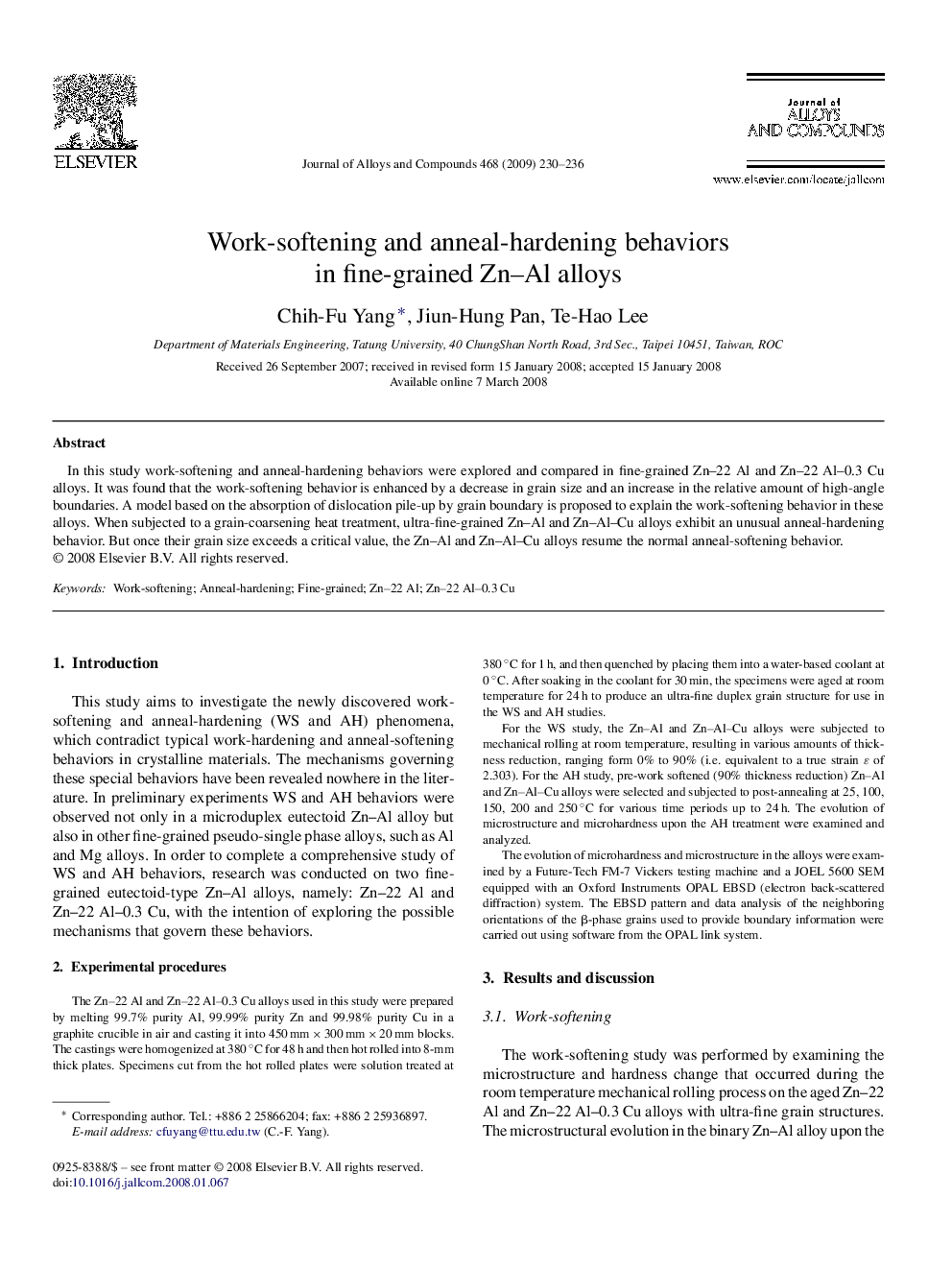 Work-softening and anneal-hardening behaviors in fine-grained Zn–Al alloys