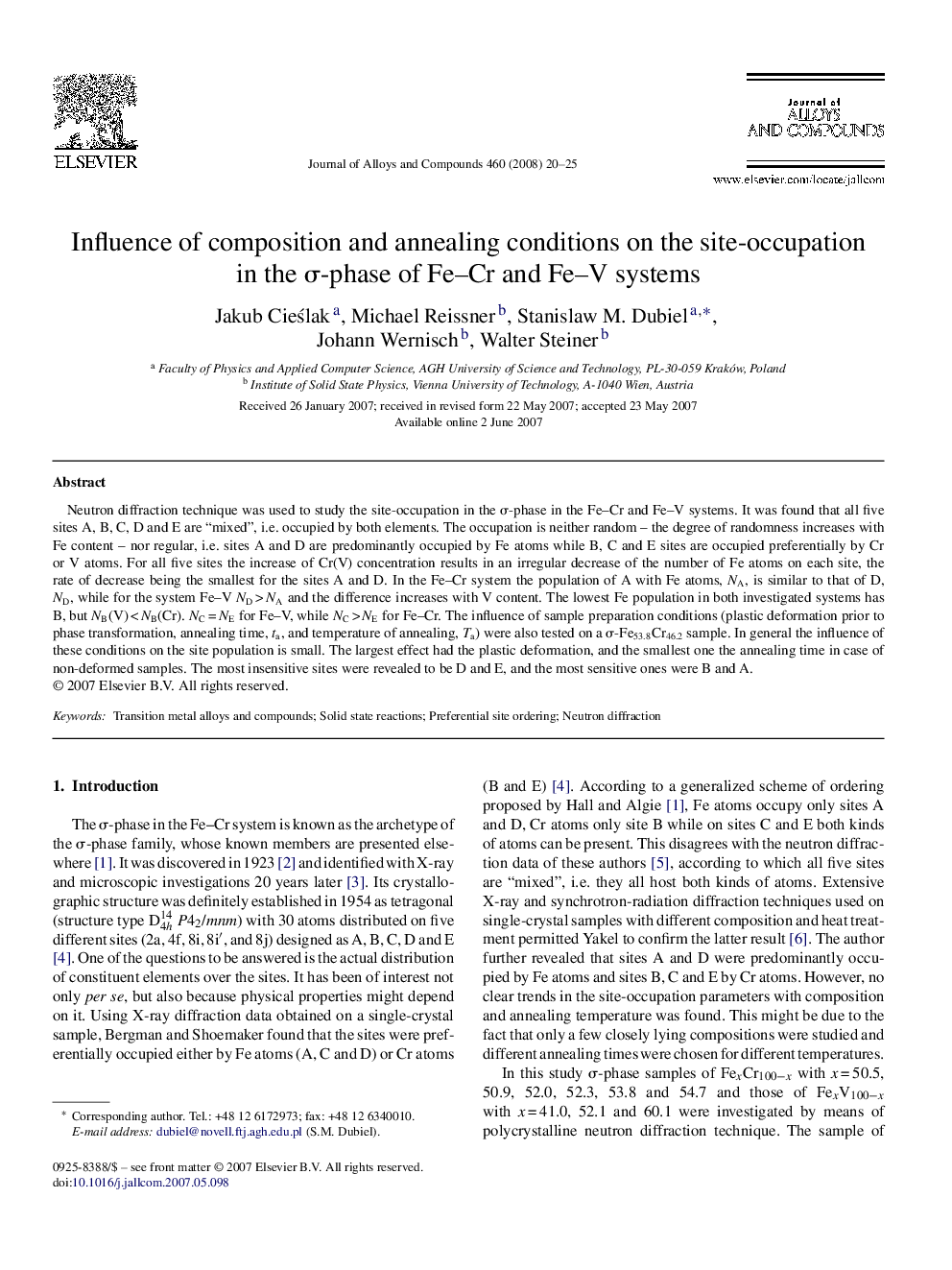 Influence of composition and annealing conditions on the site-occupation in the σ-phase of Fe–Cr and Fe–V systems