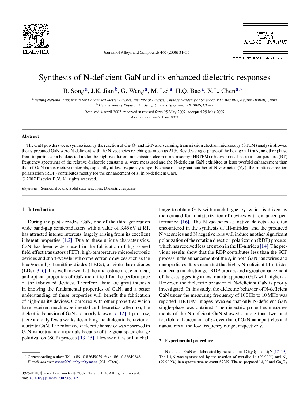 Synthesis of N-deficient GaN and its enhanced dielectric responses