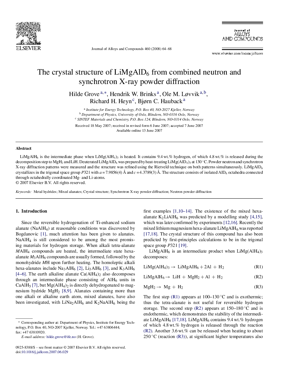 The crystal structure of LiMgAlD6 from combined neutron and synchrotron X-ray powder diffraction