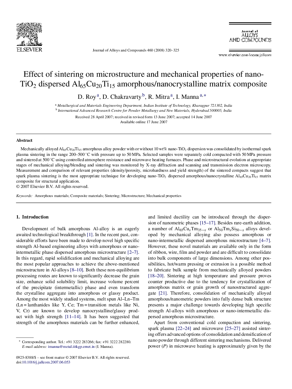 Effect of sintering on microstructure and mechanical properties of nano-TiO2 dispersed Al65Cu20Ti15 amorphous/nanocrystalline matrix composite