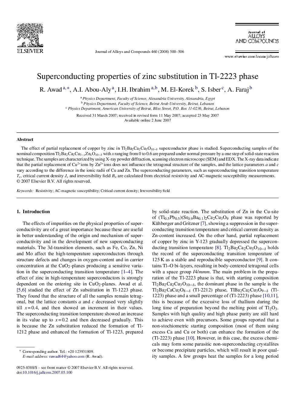 Superconducting properties of zinc substitution in Tl-2223 phase