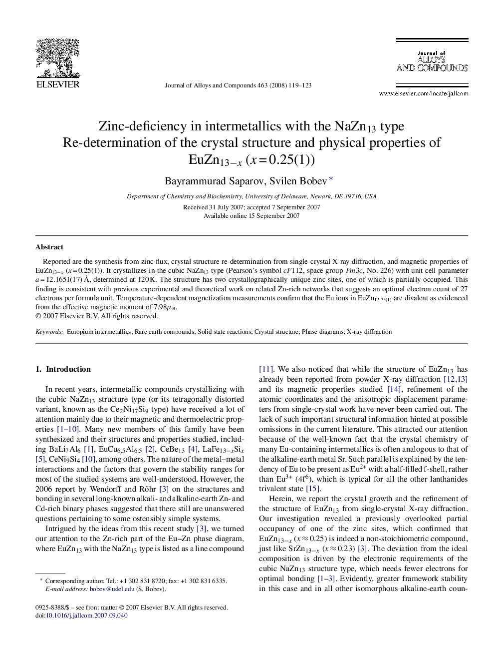 Zinc-deficiency in intermetallics with the NaZn13 type: Re-determination of the crystal structure and physical properties of EuZn13−x (x = 0.25(1))