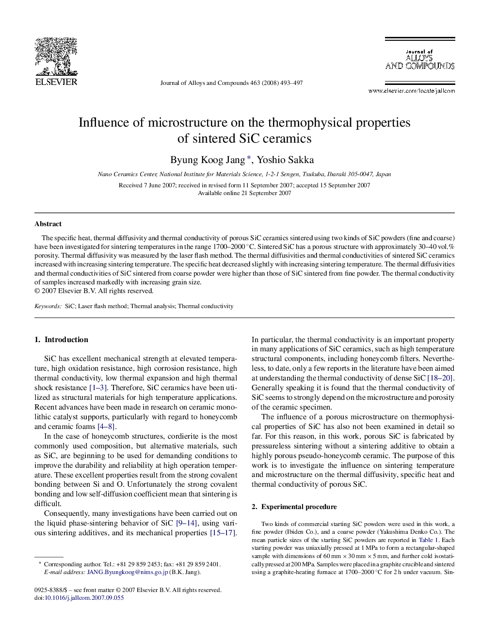 Influence of microstructure on the thermophysical properties of sintered SiC ceramics