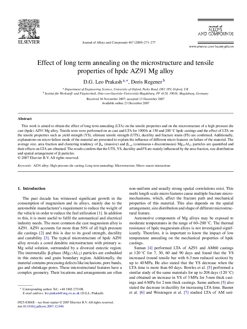 Effect of long term annealing on the microstructure and tensile properties of hpdc AZ91 Mg alloy