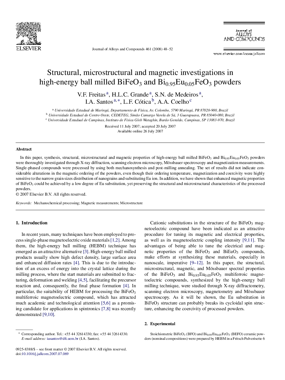 Structural, microstructural and magnetic investigations in high-energy ball milled BiFeO3 and Bi0.95Eu0.05FeO3 powders