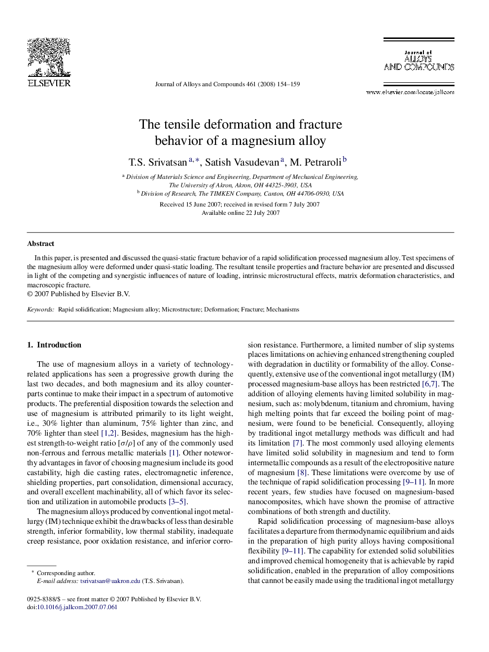 The tensile deformation and fracture behavior of a magnesium alloy