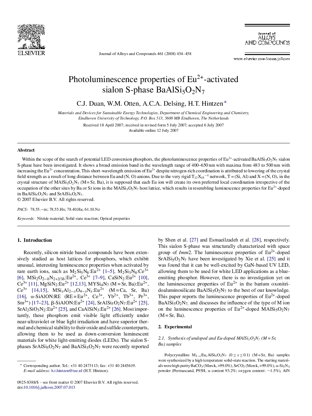 Photoluminescence properties of Eu2+-activated sialon S-phase BaAlSi5O2N7