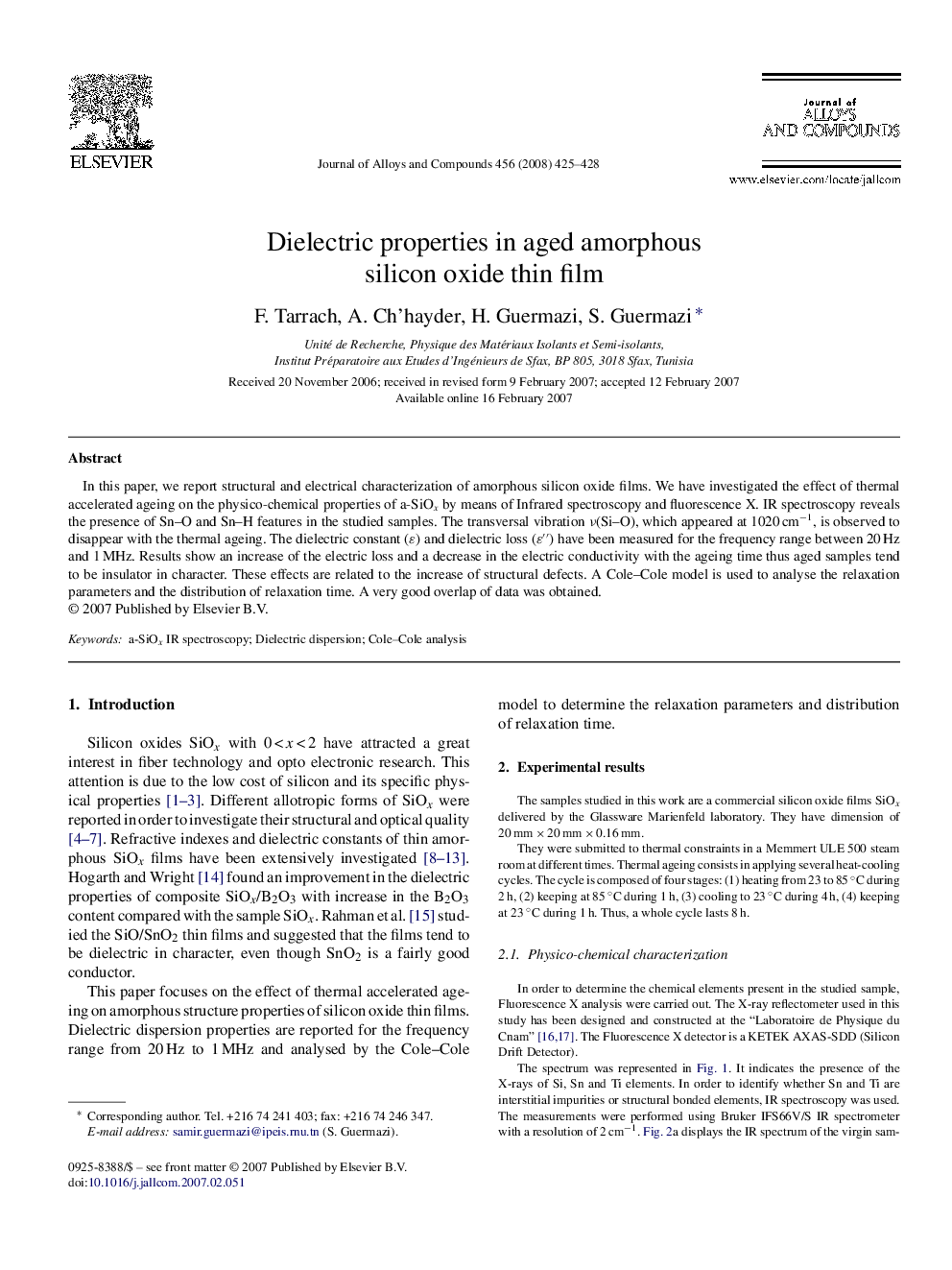 Dielectric properties in aged amorphous silicon oxide thin film