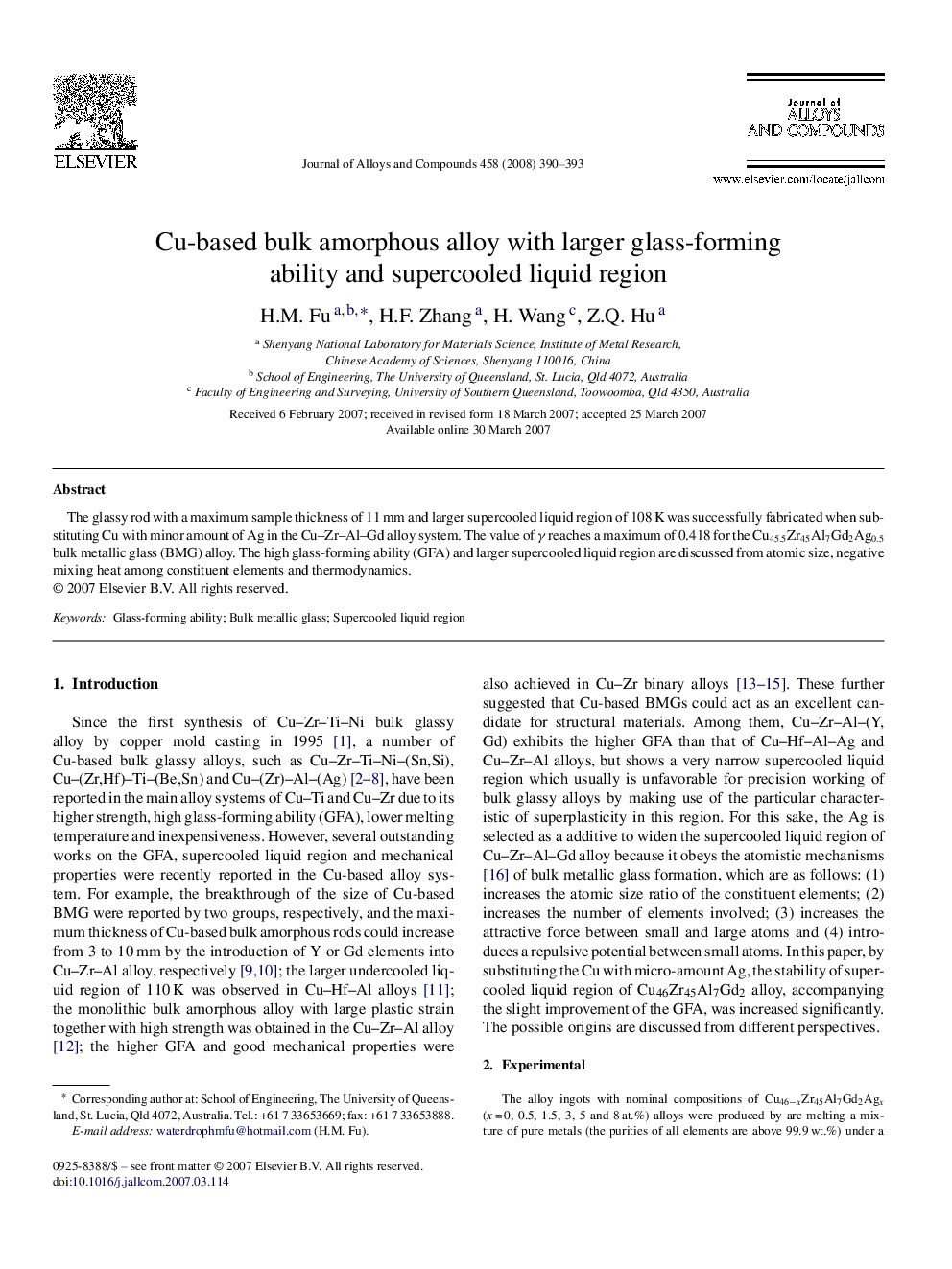 Cu-based bulk amorphous alloy with larger glass-forming ability and supercooled liquid region