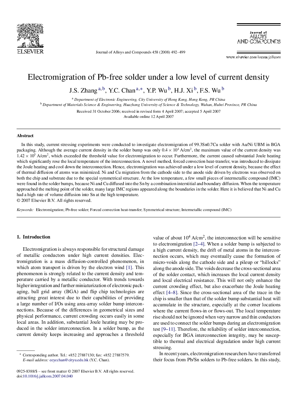 Electromigration of Pb-free solder under a low level of current density